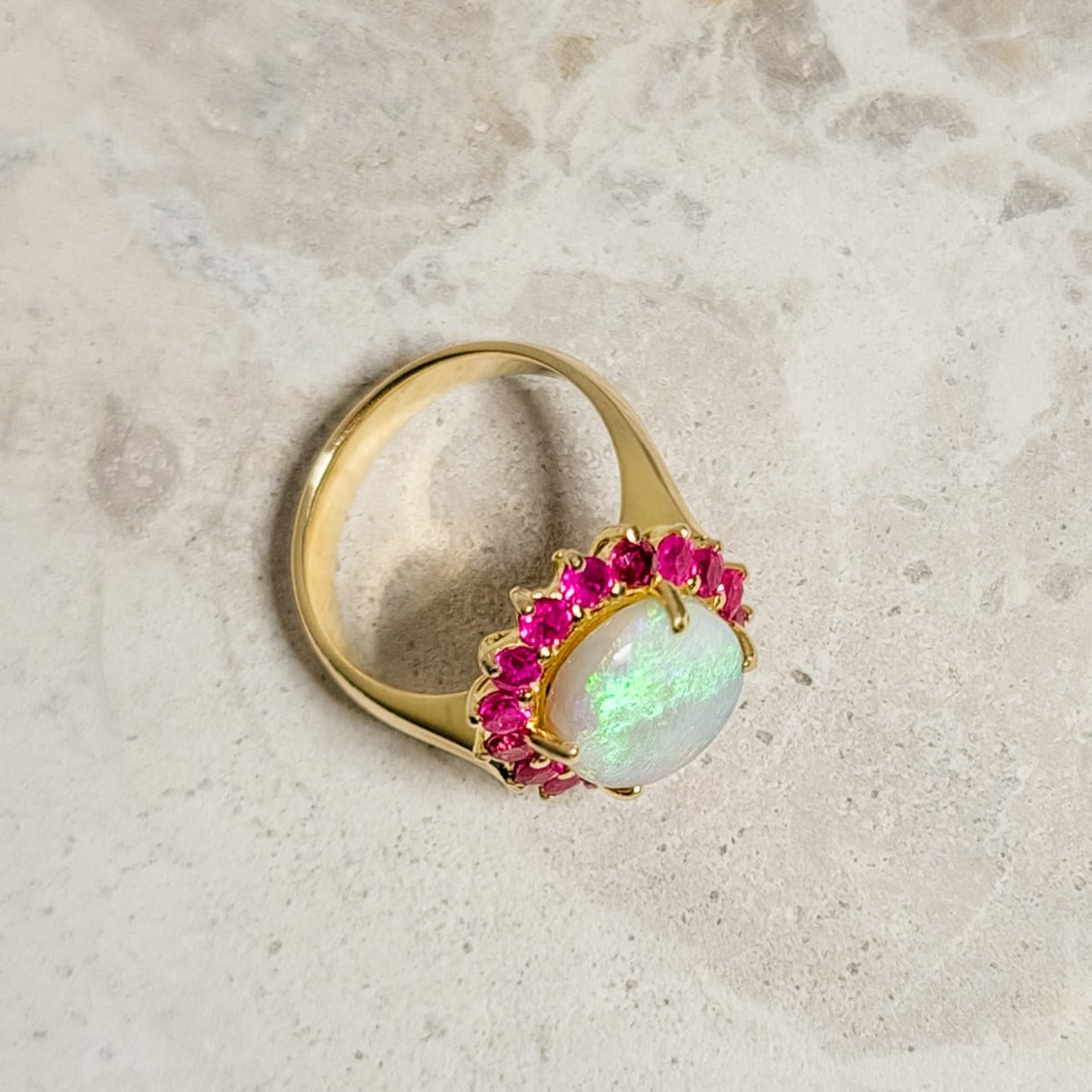 Unique gold ring with solitary opal