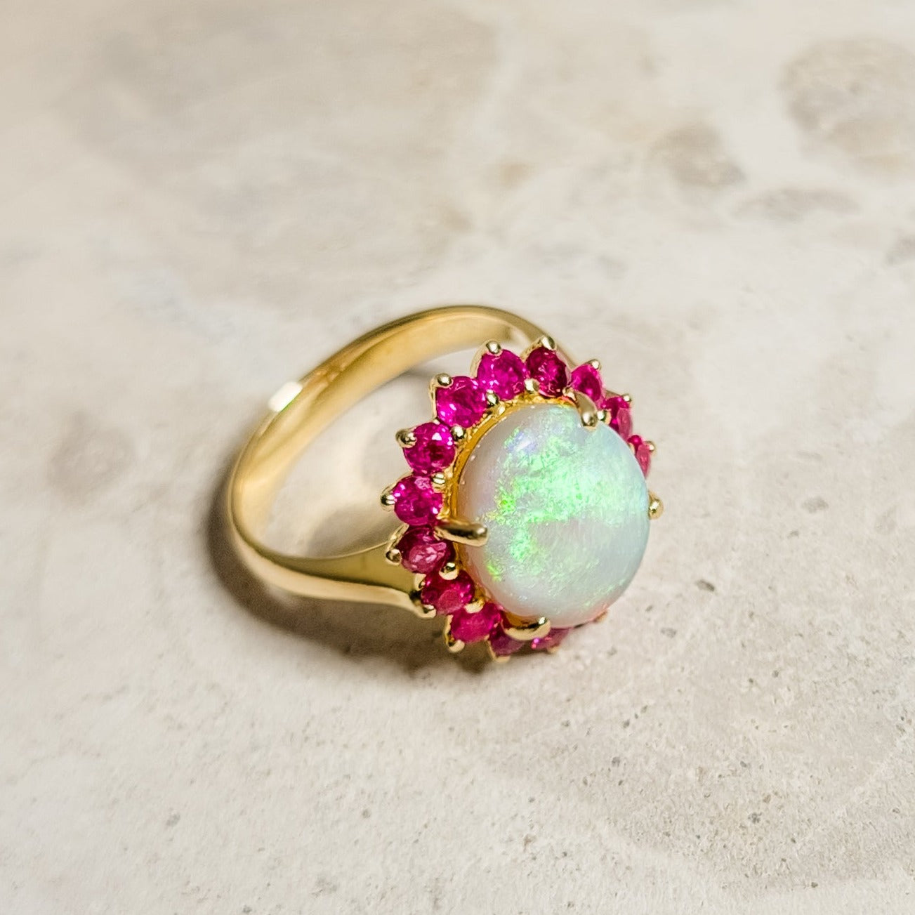 Unique gold ring with solitary opal