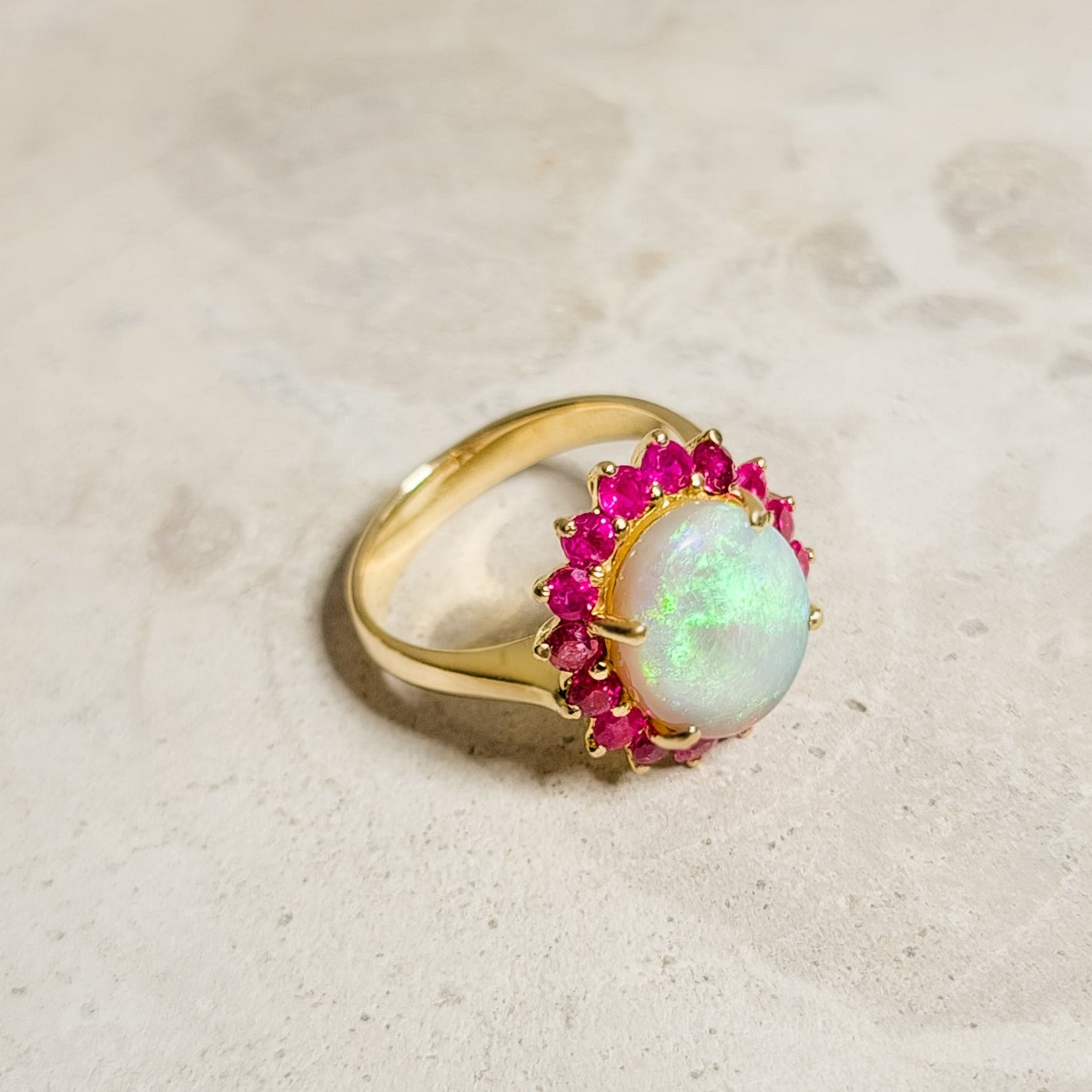 Unique gold ring with solitary opal