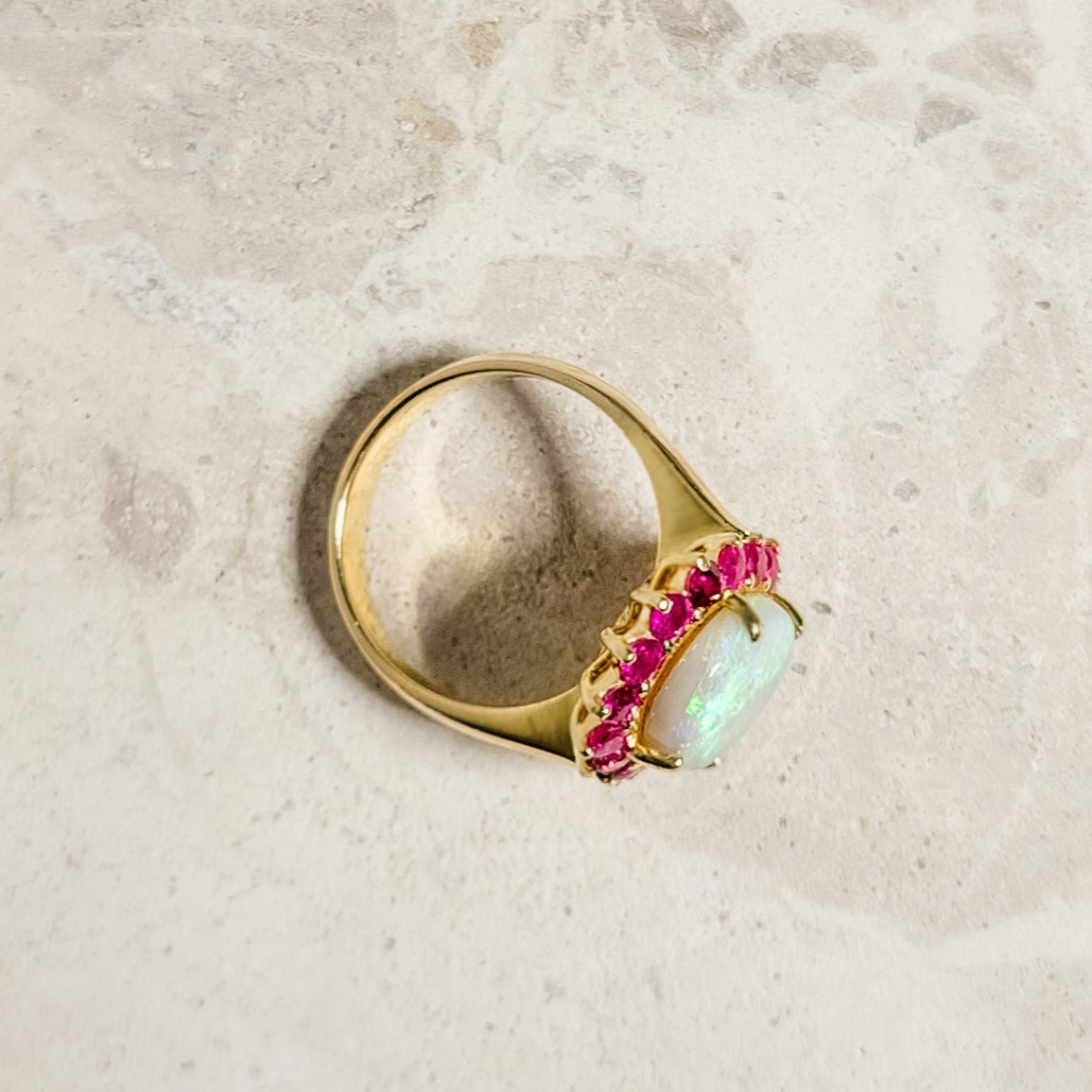 Unique gold ring with solitary opal