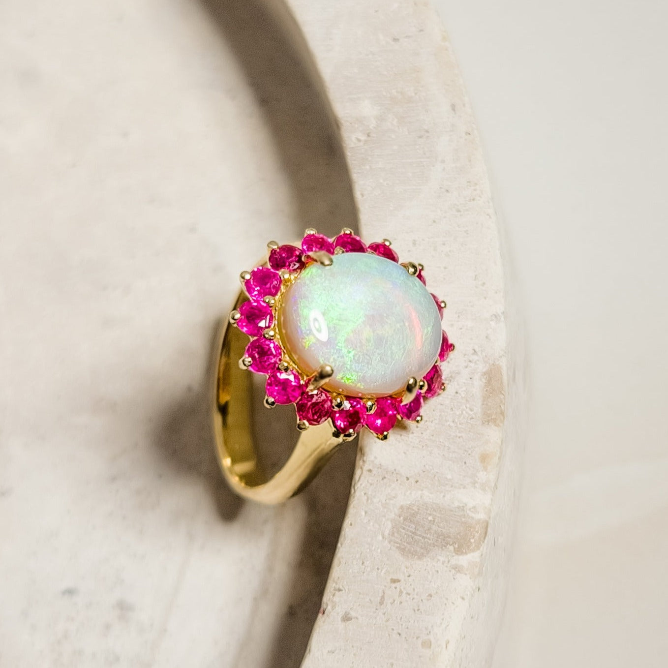 Unique gold ring with solitary opal