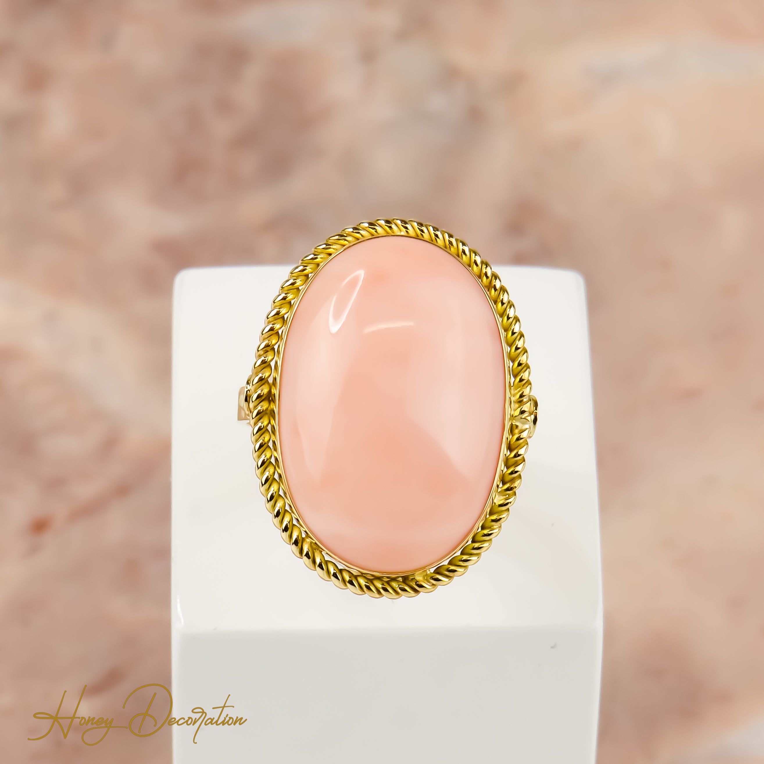 Coral ring, a natural beauty in yellow gol