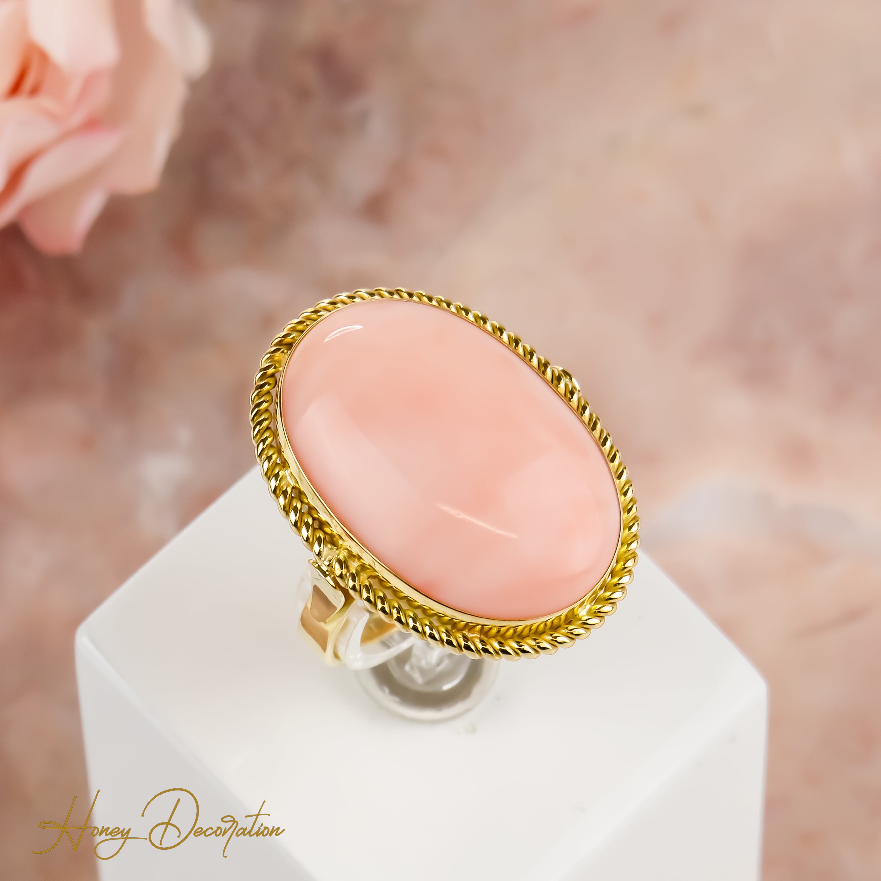 Coral ring, a natural beauty in yellow gol