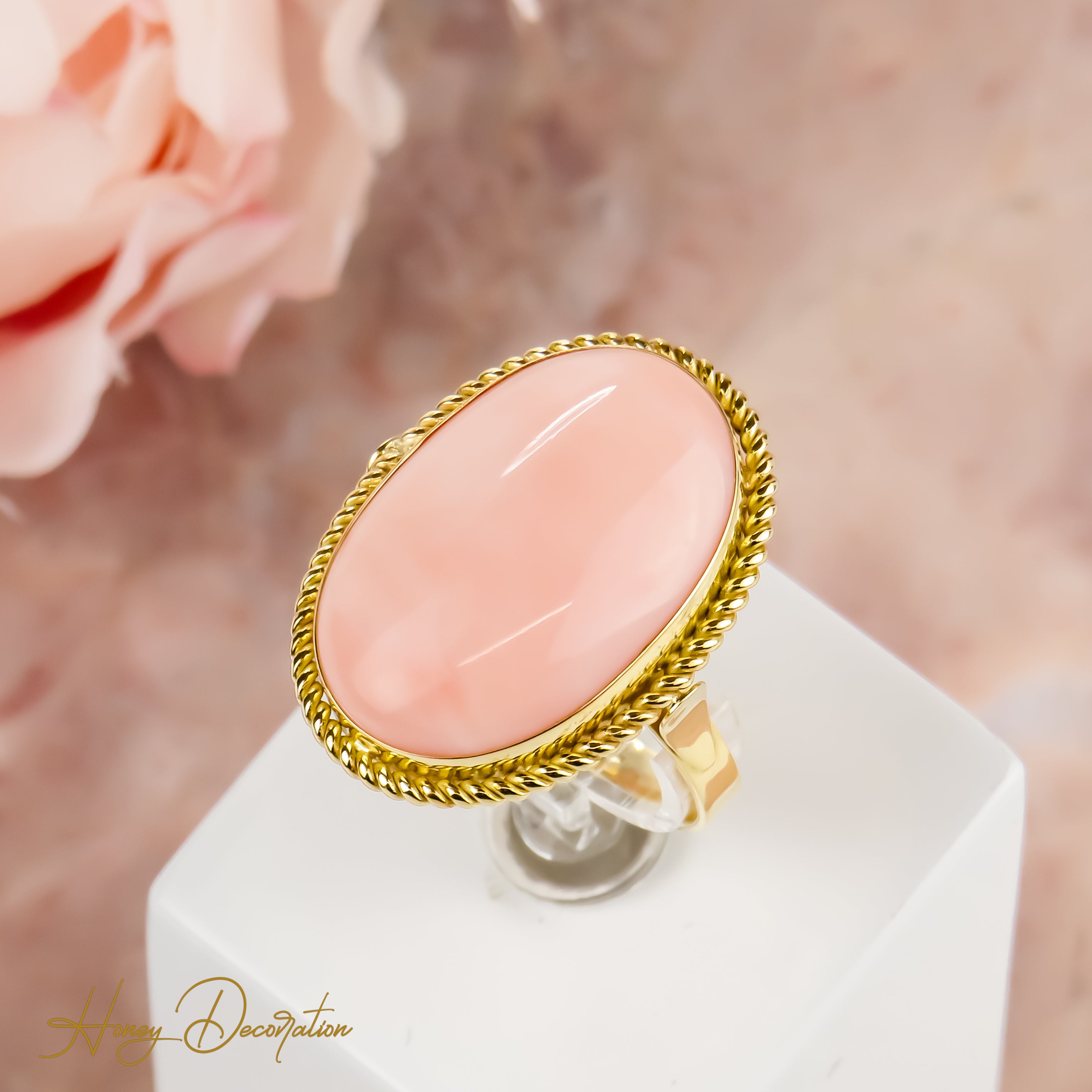 Coral ring, a natural beauty in yellow gol