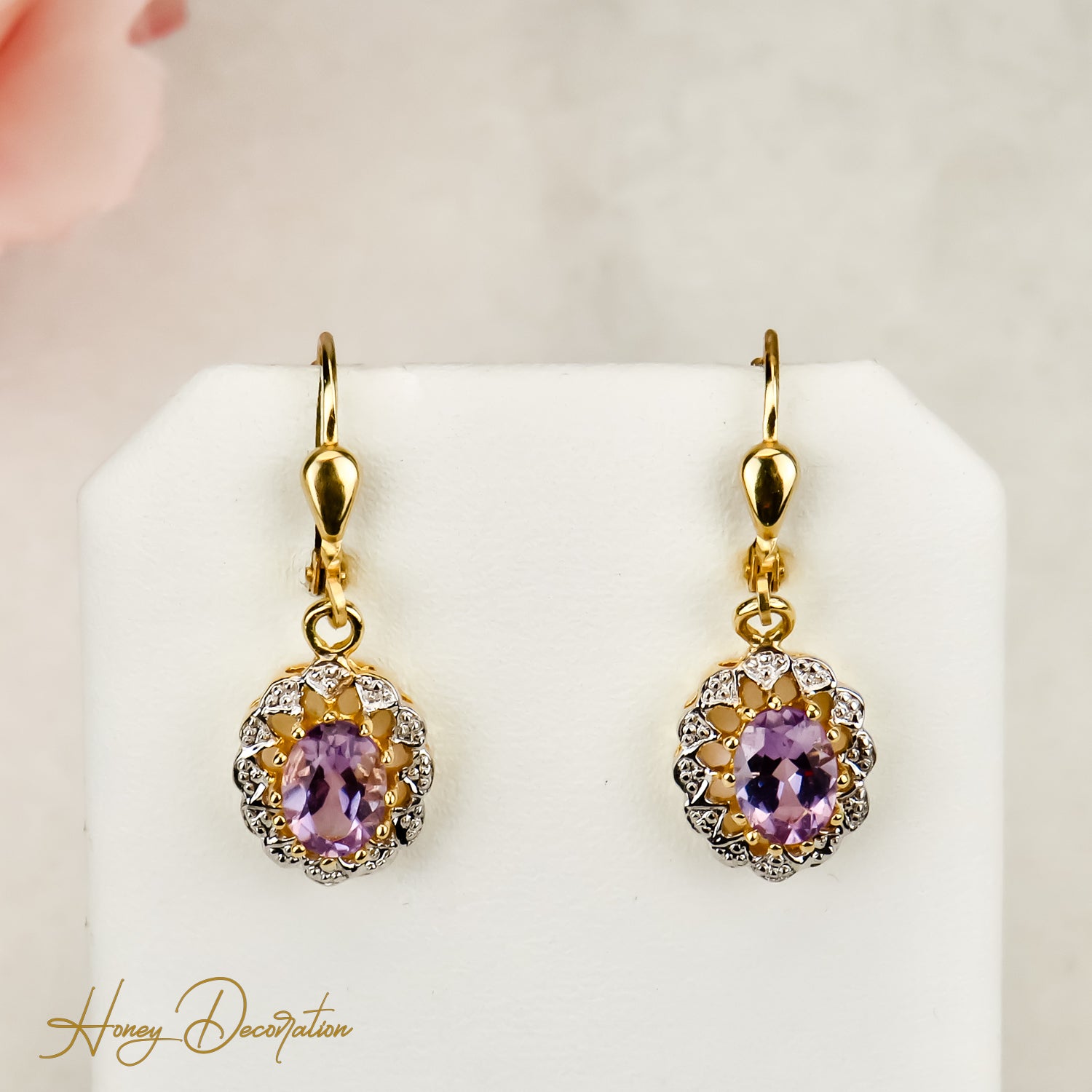 Tolle Vintage-Gold Ohrringe mit Amethyst – Verführerisch Violett