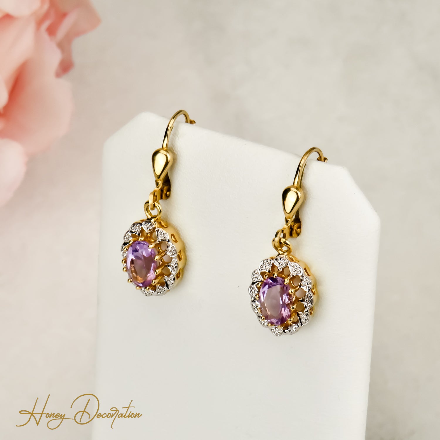 Tolle Vintage-Gold Ohrringe mit Amethyst – Verführerisch Violett