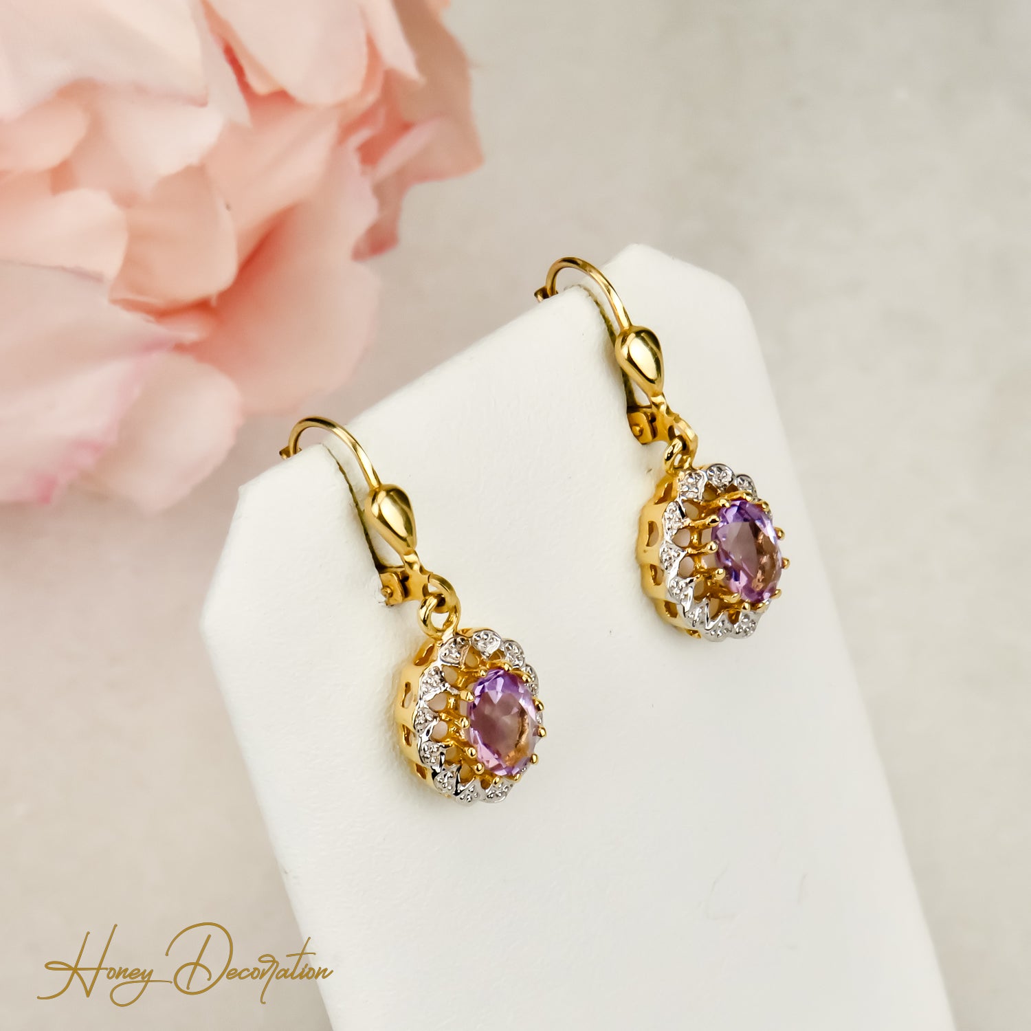 Tolle Vintage-Gold Ohrringe mit Amethyst – Verführerisch Violett