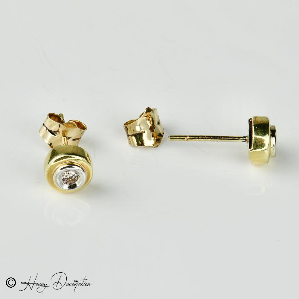 Elegante Bicolor Ohrstecker aus 14 Karat Gold mit Diamanten - Honey Decoration