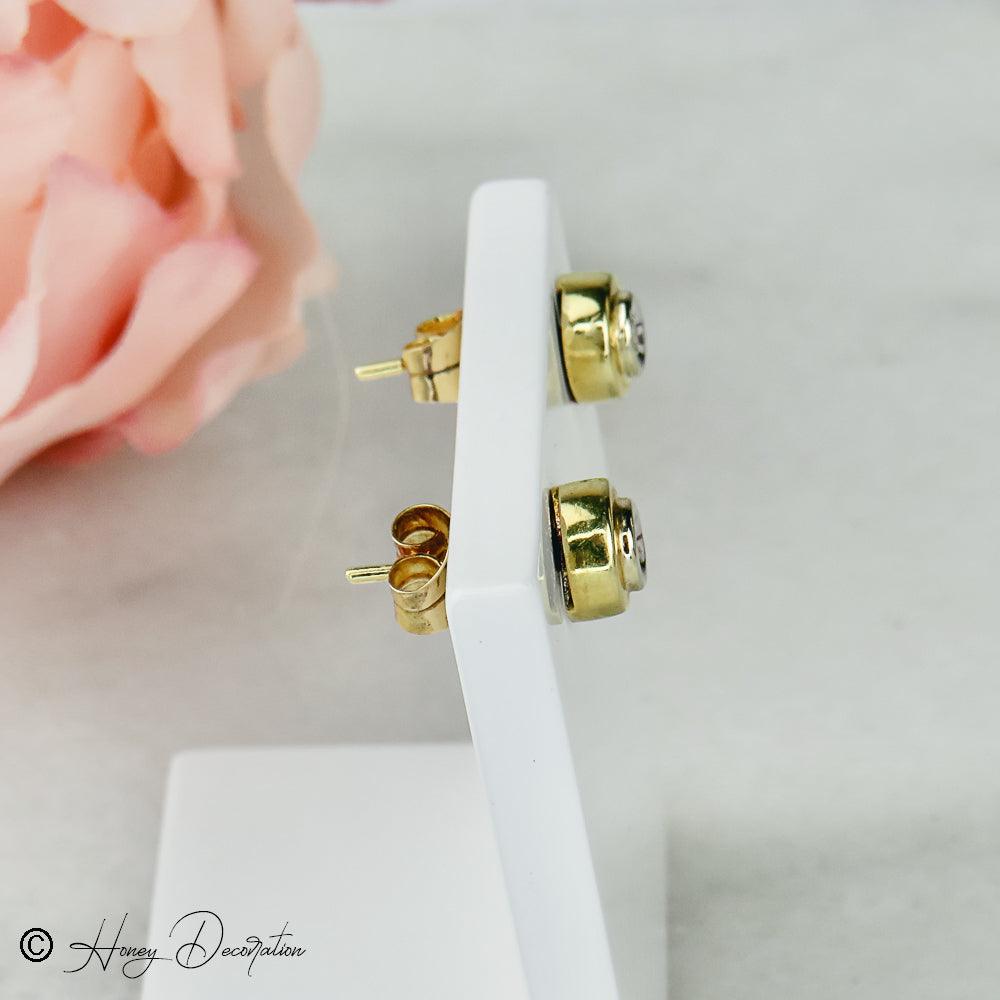 Elegante Bicolor Ohrstecker aus 14 Karat Gold mit Diamanten - Honey Decoration